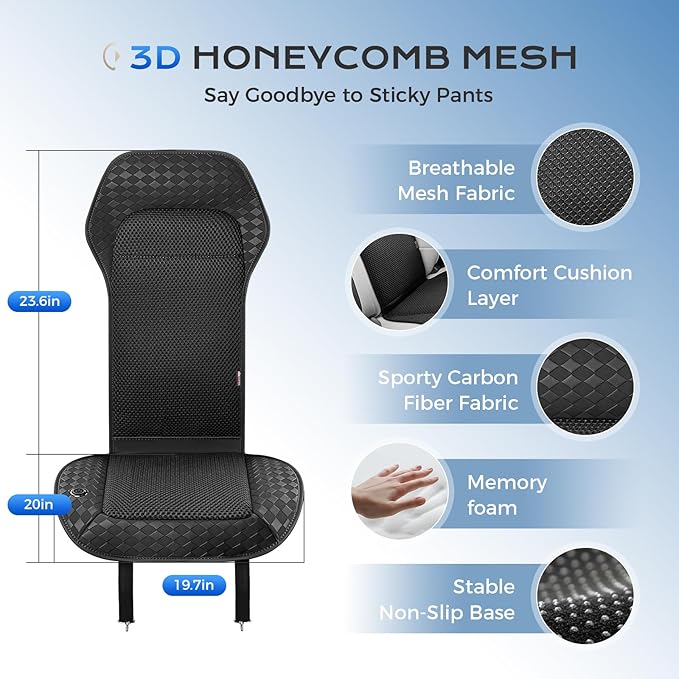 Coverado Cooling Car Seat Cushion, 12V-24V Ventilated Seat Pad with 8 Turbo Fans, 3-Speed Adjustable Dual Blowing & Suction Cooling Cushion, Universal Fit for Car SUV Truck Van All Vehicles, Black