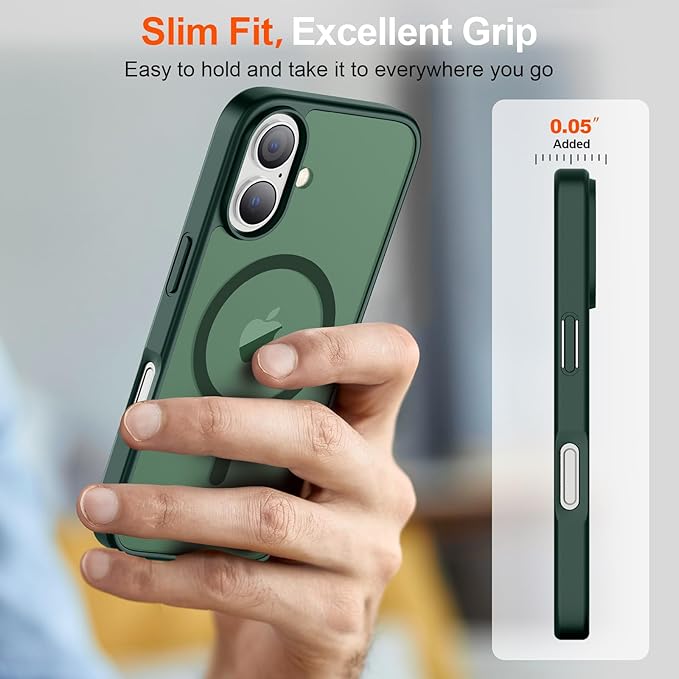 SUPFINE Magnetic for iPhone 17 Case (Compatible with MagSafe)(Military Grade Drop Protection) Translucent Matte Shockproof with Anti-Fingerprint Phone Cover 2025,Forest Green