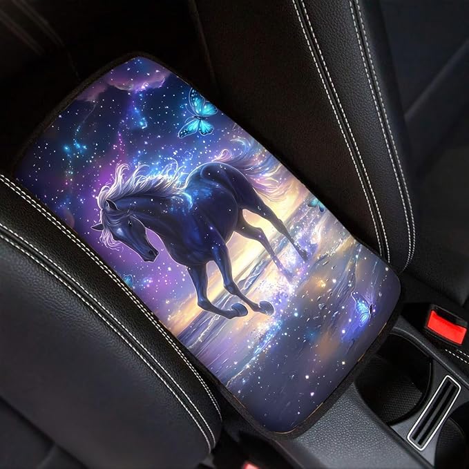 Butterfly Horse Vehicle Armrest Covers Car Center Console Cushion Pad Middle Storage Organizer Pad Universal Style Car Interior Thanksgiving Decor