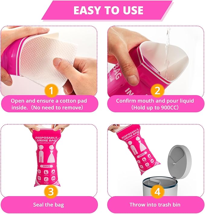 Disposable Urine Bag for Travel - 900ML Portable Pee Bags for Women Men 8/12/20/24/28 PCS Emergency Vomit Bags Urinal Toilet for Car Camping, Road Trip,Traffic Jam, Pregnant, Kid, Patient
