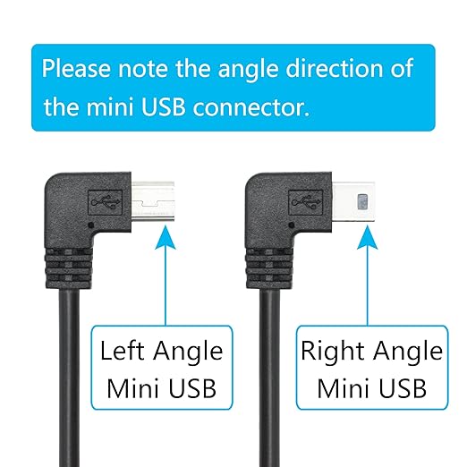 Dash Cam Mini USB Power Cable 11FT, Right Angle 90 Degree Mini USB with Dual USB Port Fast Power Supply, for 12V-24V Car and Truck Dash Cam, GPS Navigator, MP3 Player and Other USB Devices