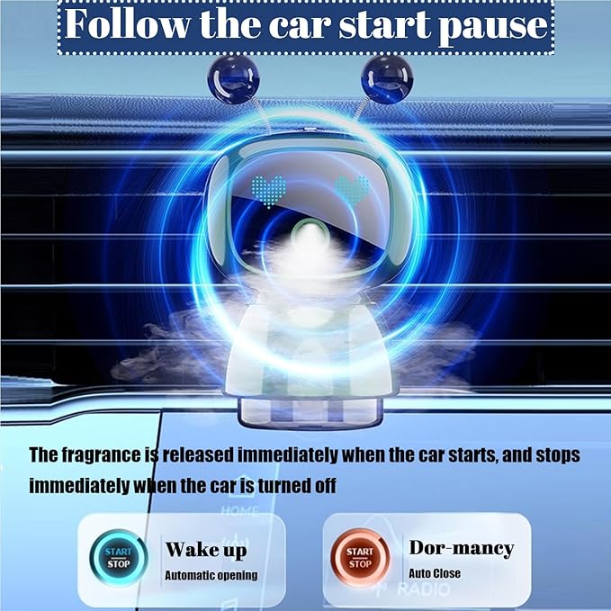 Robot Intelligent Aromatherapy Machine, Smart Cute Robot Car Air Freshener - Fine Spray/Fillable/Four-Gear Adjustment/Vibration Sensing/On-Off/Large Capacity Long-Lasting Fragrance/V3 (Blue, Ocean)