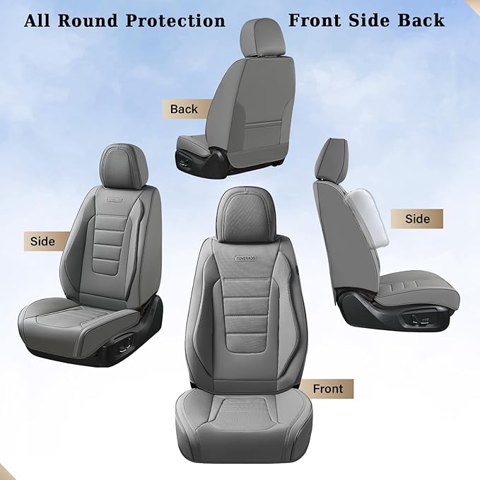 Coverado Front Seat Covers, Car Seat Cover, Gray Seat Covers for Cars, Car Seat Protector, 2PCS Waterproof Faux Leather Car Seat Cushion, Luxury Seat Cushions, Auto Seat Covers Fit for Most Vehicles