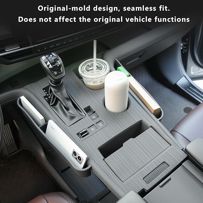 Center Console Cover with Organize for Toyota Sienna 2021-2026 Central Control Gear Shift Panel Trim Cover Silicone Panel Frame(Gray)