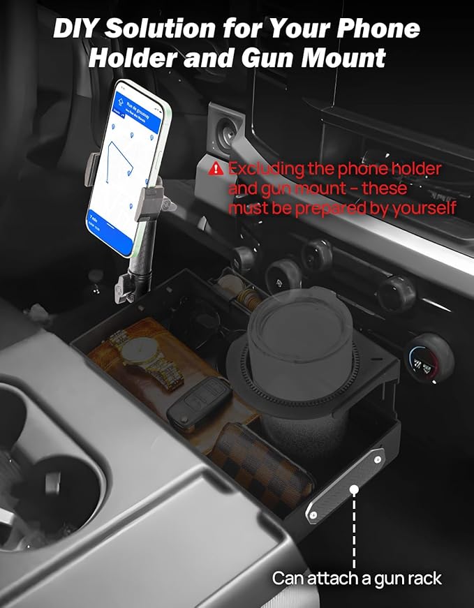 JOYTUTUS Aluminum Car Front Center Seat Headrest Organizer Compatible With 2011-2026 F150 F250 F350 F450 F550 F650 Jump Seat Console, Truck Center Console Cup Holder Coin Organizer Storage Accessories