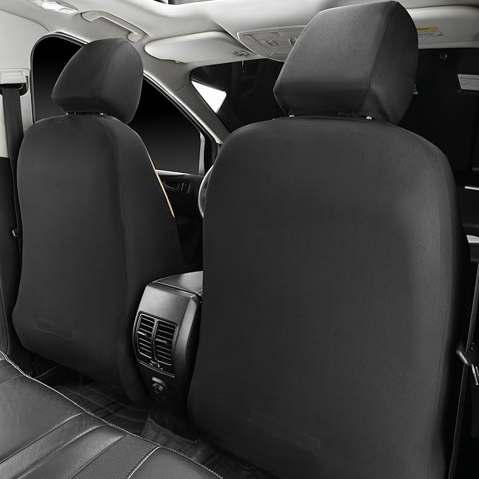 CAR PASS Quilting Leather Front Seat Covers, Automotive Waterproof Deluxe PU Premium Vinyl Luxury Two Front Seats Only Universal Fit for Cars Sedans SUVs Airbag Compatible,2 Pieces,Black&Beige