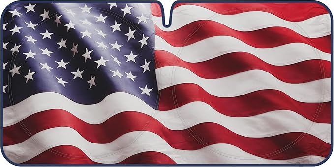 Motor Trend USA Americana Flag Car Windshield Sun Shade for Front Window, Foldable Car Sun Shade with Patriotic Graphic, Collapsible Sun Visor Sunshade for Cars Windshield (Large, 69 x 35 inches)