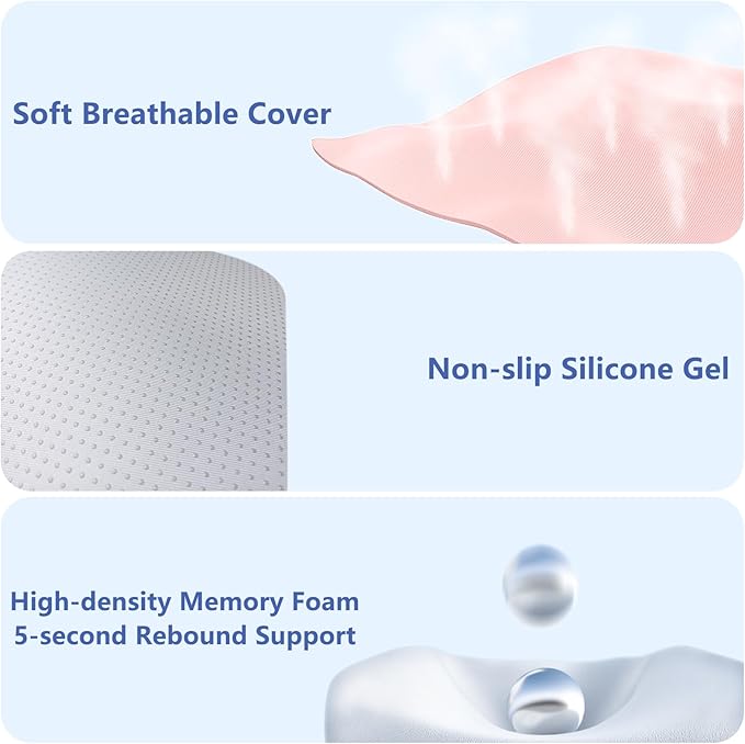 Car Seat Cushion with Neck Pillow & Lumbar Support Back Sciatica Tailbone Pain Relief Car Pillows Ergonomic Memory Foam Back Support for Driving Seat Office Chair Wheelchair 3 Pcs Pink