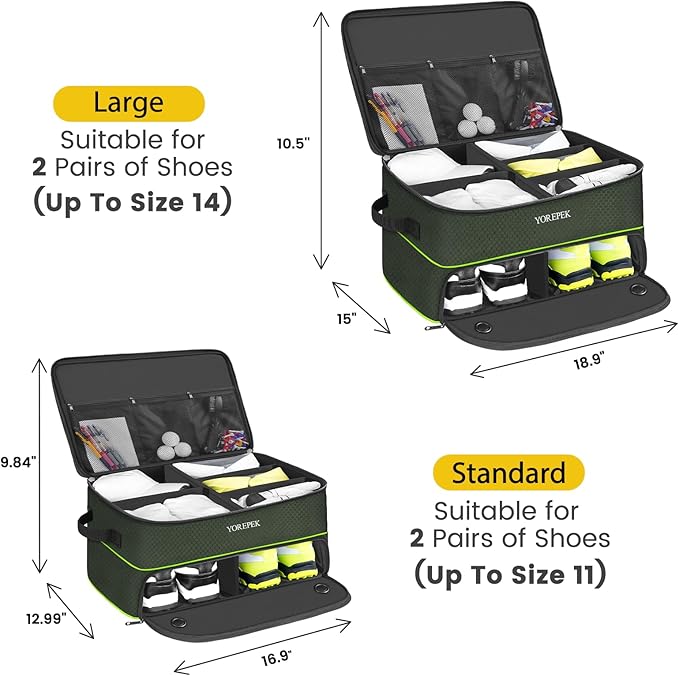 YOREPEK 2 Layer Golf Trunk Organizer, Golf Gifts for Men with Separate Ventilated Compartment for 2 Pair Shoes, Waterproof Car Trunk Locker for Balls, Tees, Clothes, Gloves, Gifts for Golfers