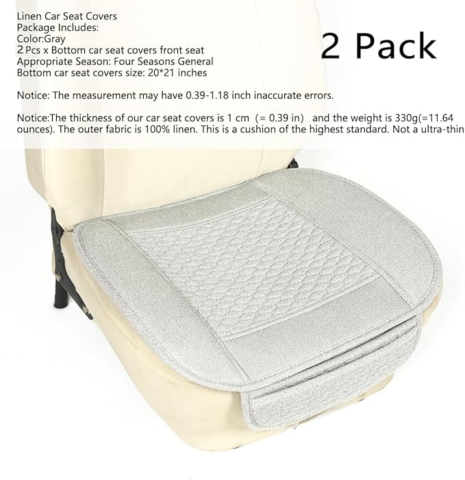 Linen Car Seat Covers,Cooling Bottom Seat Covers for Cars,Universal Car Seat Pad Cushion Breathable,Ventilated Only 2Pc Front Seat