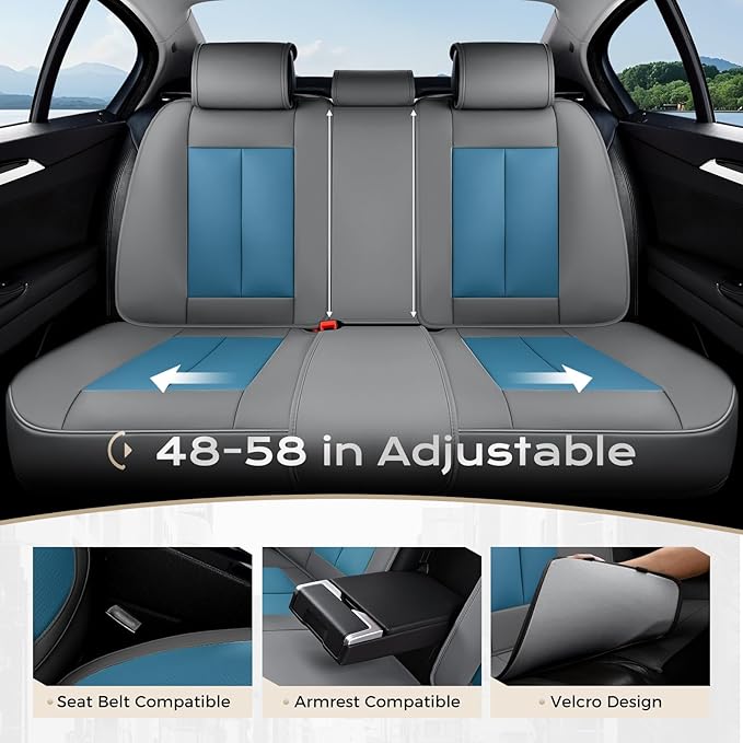 Coverado Seat Covers, Car Seat Covers Full Set, Leather Seat Covers for Cars, Car Seat Protector, Gray Car Seat Covers Front Seats and Back Seats Universal Fit for Most Cars Blue