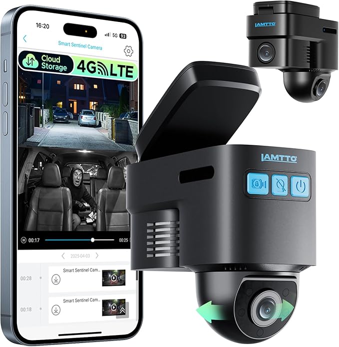 LAMTTO 4G LTE Dash Cam Front and Inside, Dual Dash Camera with Remote Live View via App, Real-Time GPS Tracking,Radar Parking Monitor, Anti-Theft Car Security Camera for Drivers, Fleet & Family Safety