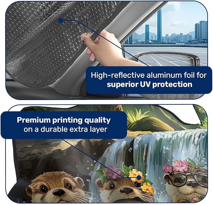 GENANY Cute Otter Windshield Sun Shade for Car SUV Truck (55x30 Inches), Sun Shade Windshield, Shades for Front Windows, Protector Blocks UV, Car Decor