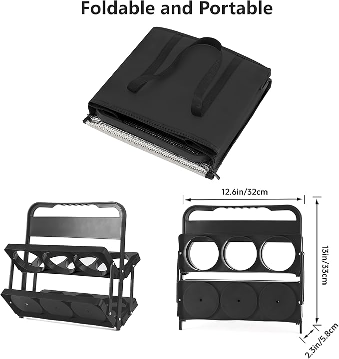 Reusable 6 Cup Drink Carrier with Handle and Insulated Food Delivery Bag, Portable Plastic Cup Caddy, 26L Grocery Cooler Box for Car Delivery, Travel, Picnic