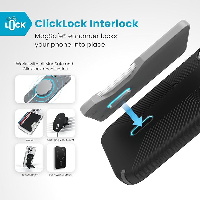 Speck Black iPhone 16 Pro Case MagSafe and ClickLock - Slim Phone Case iPhone 16 Pro - iPhone 16 Pro Phone Case - Presidio 2 Grip - Black/Slate