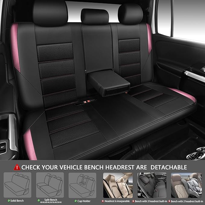CAR PASS Memory 3D Foam Car Seat Covers Full Set, Breathable Mesh Thick Seat Covers for Car, Pink Metal Film Leather Seat Covers, Universal Automotive Comfort for SUVs Trucks, Black Pink