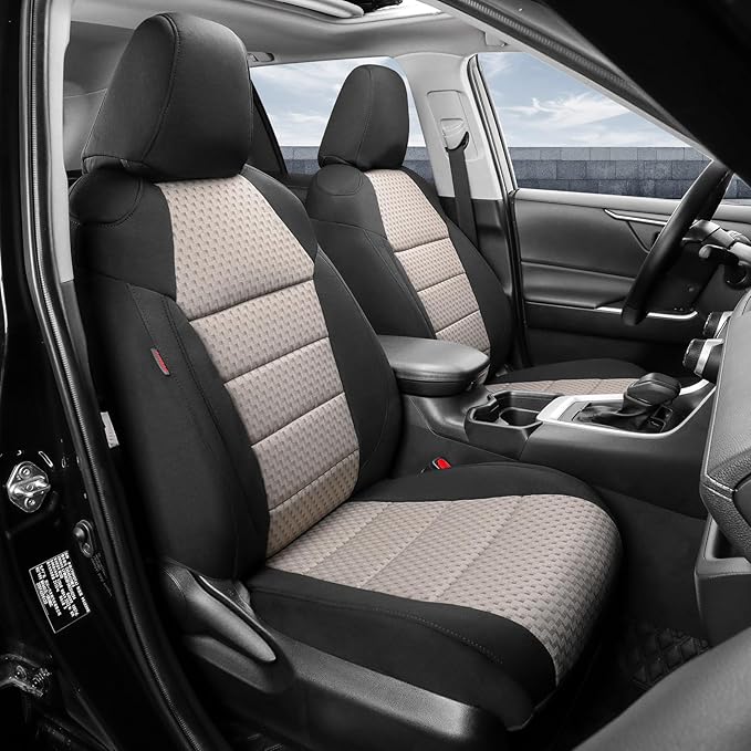 coverdream Rav4 Seat Covers Custom Fit for 2013-2018 Toyota Rav4 LE,Full Coverage Polyester Car Seat Protector(Full Set,Black & Beige)