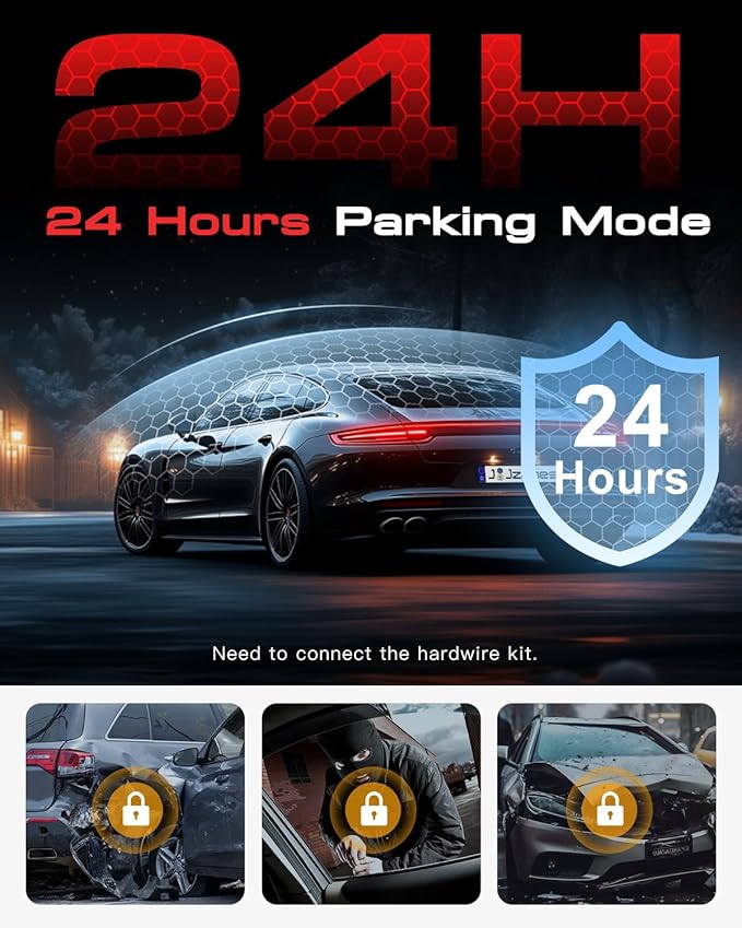 Jzones 4K 3-Channel Dash Cam Front and Rear with Cabin, STARVIS 2 Sensor, Dash Camera for Cars with WiFi 6, G-Sensor, Loop Recording, Night Vision, 24H Parking Mode, 64GB Card Included
