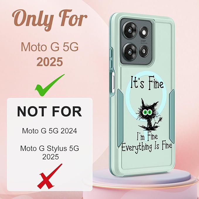 for Moto G 2025 Case Women - Compatible with MagSafe Cute Girls Magnetic Protective Phone Cover Cool Kawaii Girly Cat Heavy Duty Shockproof Design for Motorola Moto G 5G 2025 Cases