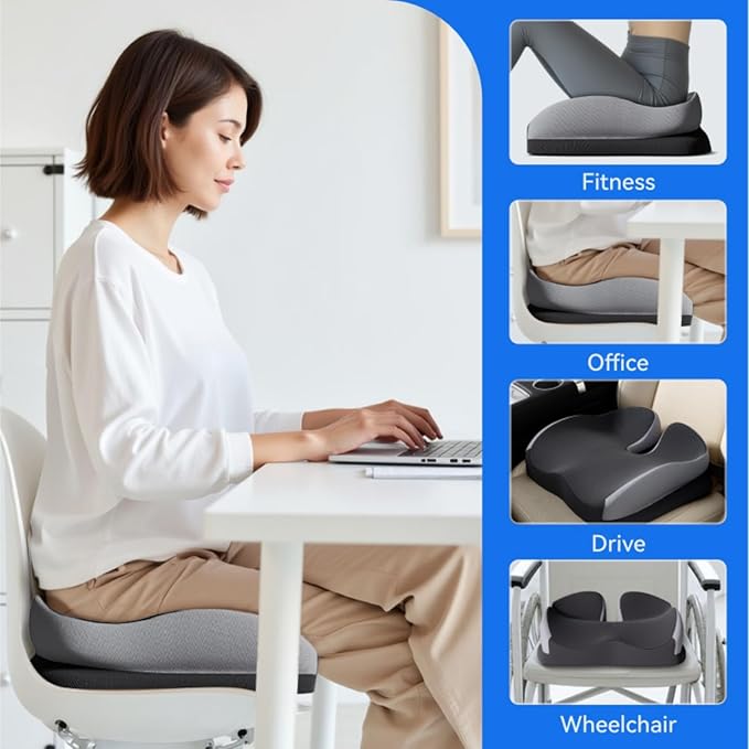 Seat Cushions for Office Chairs Wheelchair Cushion for Long Sitting Back Pain，Memory Foam Seat Car Computer Desk Chair Cushion，Coccyx Cushion for Tailbone Pain Relief Cushion Office Chair Black