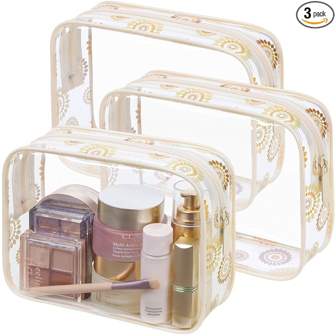 PACKISM TSA Approved Toiletry Bag - Beige Bohemian Print Clear Cosmetic Bag, Suitable for Gifts, with Supporting Frame, Perfect for Travel Essentials, Thick No Smell