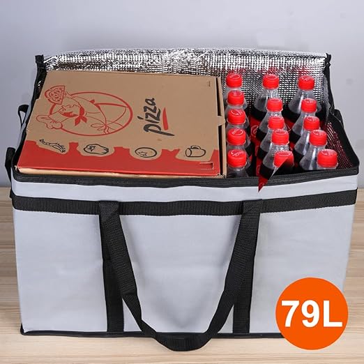 Bodaon Insulated Food Delivery Bag for Hot and Cold Meal, XXX-Large Grocery Tote Insulation Bag for Catering, Pizza Warmer, Grey, 1-Pack