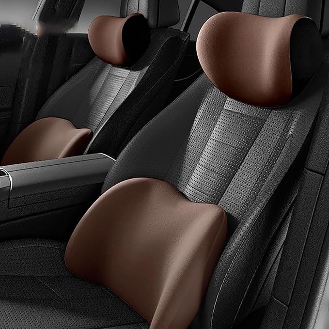 Car Lumbar Support Pillow and Car Neck Pillow for Nissan Note Tiida Wingroad NV200, Ergonomic Memory Foam Car Seat Headrest & Lumbar Cushion with Adjustable Strap Neck and Back Pain Relief Cushion