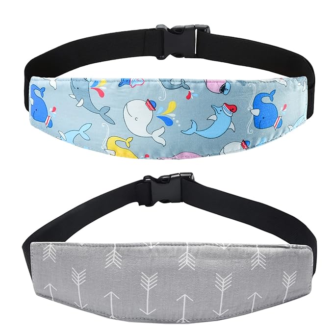 Baby Carseat Head Support,Car seat Straps Pillow Support Ban,Stroller Neck Relief Strap Headrest,Slumber Sling Sleep Positioner for Toddler Infants Child Children Kids(Blue Owl -1 Pack)
