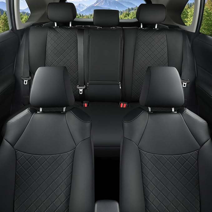 GIANT PANDA Full Set Car Seat Covers Custom Fit for Toyota Rav4 2013 2014 2015 2016 2017 2018 Rav 4 LE (Not for Hybrid Version),Front and Rear/Back Faux Leather Seat Covers, Polyester Fiber(Black)