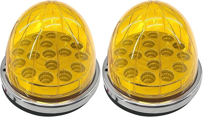 dreamdragon 2PCS Amber 17 LED Watermelon Lights with Dual Function, Stop/Turn Signal & Marker, Stainless Steel Bezel for Freightliner, Ke-nw-or-th, Peterbilt, and Heavy Trucks