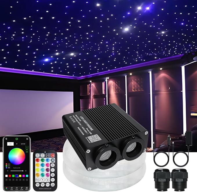 32W RGBW APP Fiber Optic Lights, Small Size Music Activated 450pcs 0.03in 9.8ft/3m Optical Fiber Star Ceiling Light Kit for Car Headliner Star/Home