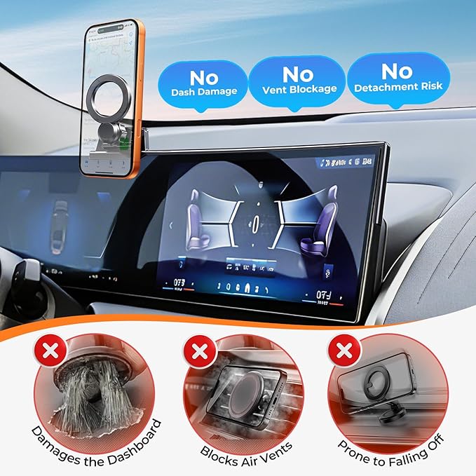 Car Phone Holder for BMW 7 Series & i7 2026 2025 2024 2023 (Only for 14.9-Inch Screen) 360° Rotation Magnetic Cell Phone Mount, Compatible with Magsafe, Does Not Affect Air Vent
