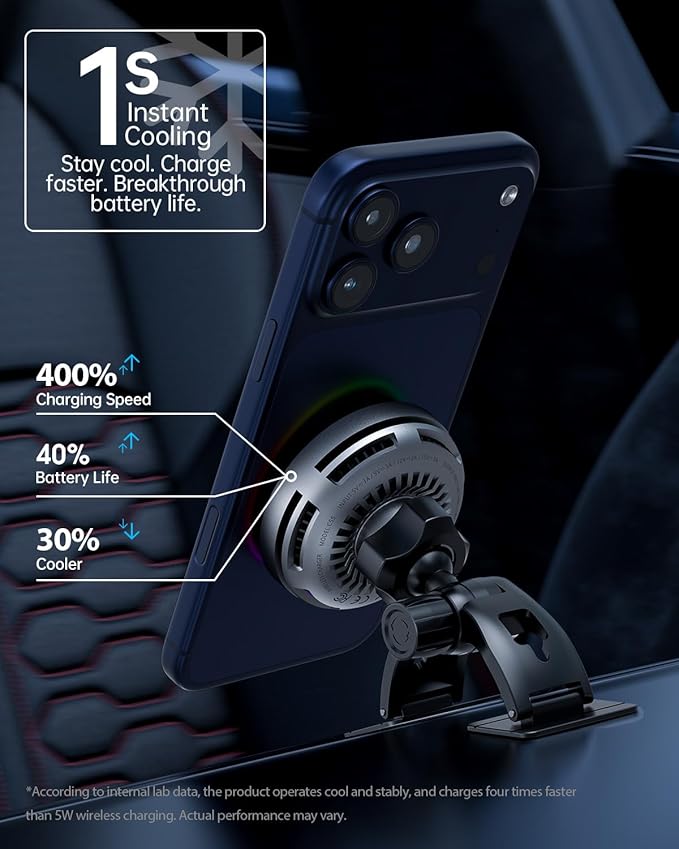Qi2.2 Certified LOOSAU for 25W MagSafe Car Mount Charger with Cooling Fan &45W Adapter iPhone 17 Pro MaxCar Magnetic Phone Holder Charger Fast Charging for iPhone 16/15/14/13/12 Plus Air/Pixel 10 Pro