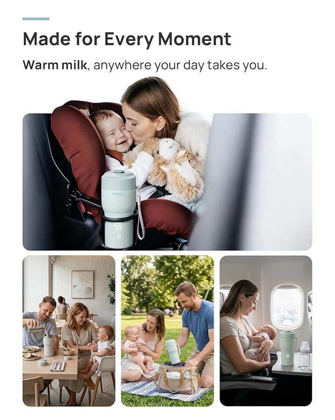 Papablic Pro Portable Bottle Warmer for Travel – 2.5 Min Fast Heating, Built-in Sterilizer, 5 Temp Settings, Baby Milk & Formula Warmer On the Go, Long Battery, Smart Keep Warm, Mint Green