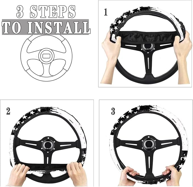 SEANATIVE American Flag Print Universal Steering Wheel Cover, Silicone Steering Wheel Cover, Easy to Disassemble, Non-Slip Soft Steering Wheel Cover