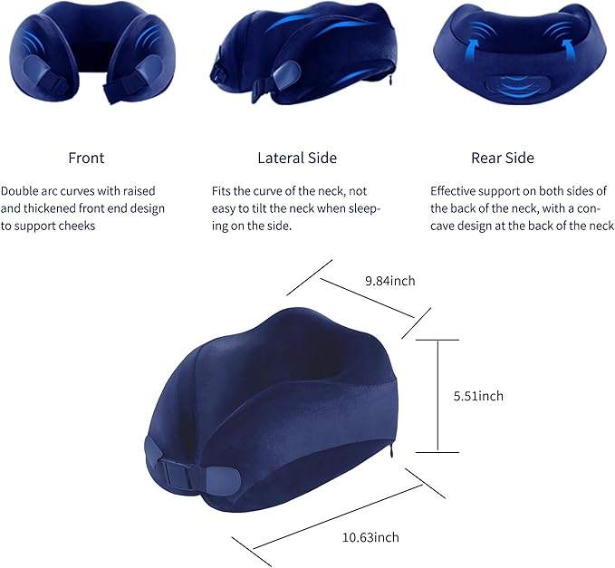 Neck Pillow for Airplane Travel Memory Foam - 360° Support for Long Flights & Car/Office Use, Machine Washable Pain Relief Pillow with Breathable Cover (Gemstone Blue)