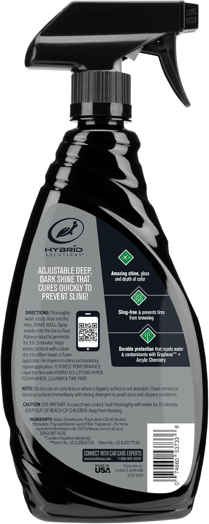 Turtle Wax Hybrid Solutions Graphene Acrylic Tire Shine Spray Coating, Long-Lasting Rich Black Shine, No-Sling, Water-Resistant Tire Dressing with UV and Dirt Repellent Protection, 23oz (Pack of 3)