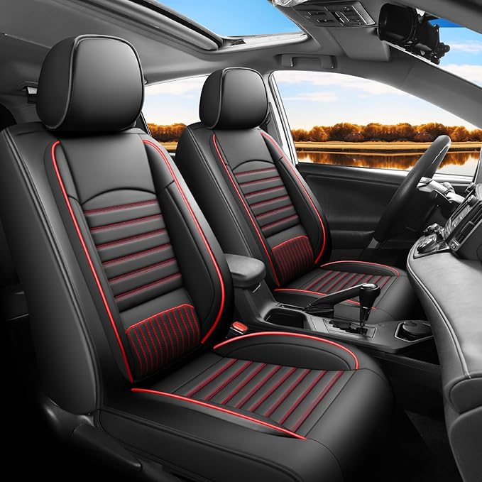 Car seat Covers Compatible with Toyota RAV4 2013 2014 2015 2016 2017 2018 SE,LE,XLE, Premium,Limited,Adventure,Leather Seat Protector Replacement,Waterproof Faux Leather(Full Set,Black&Red)