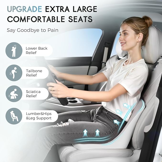 Car Seat Cushion and Lumbar Support Pillow, Larger Memory Foam Seat Cushion, Ergonomic L-Shaped Design Cushion for Back Pain Relief, Non-Slip Driving Cushion for Car, Office, Truck, Wheelchair-Gray