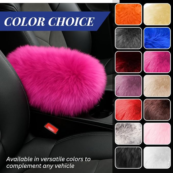 Andalus Brands Pure Australian Sheepskin Fluffy Car Center Console Cover, Luxurious Non-Shedding Furry Arm Rest Cover for Car, Versatile for All Seasons, Hot Pink - (11.47" X 6.3")