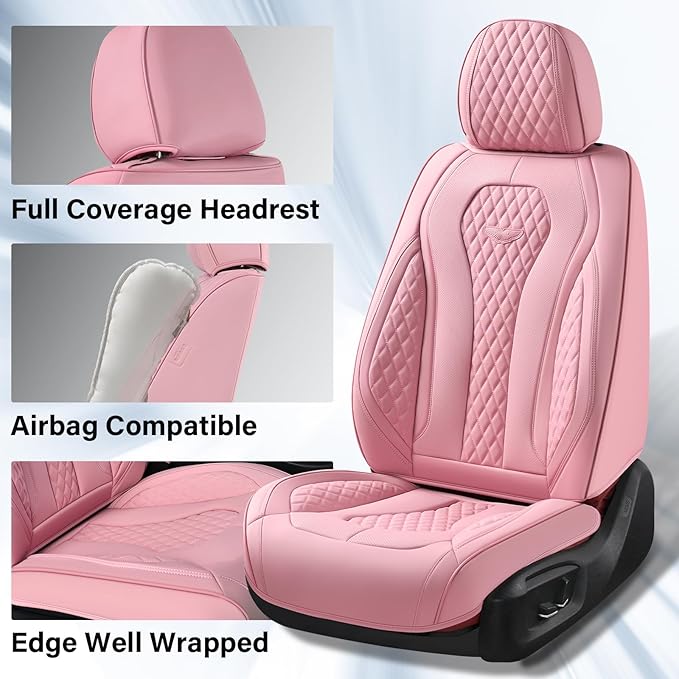 Coverado Seat Covers, Car Seat Covers Front Seats, Pink Car Seat Covers, Waterproof Auto Seat Covers, Seat Cushion, Front Seat Covers Leatherette Car Seat Protector Universal Fit Most Cars