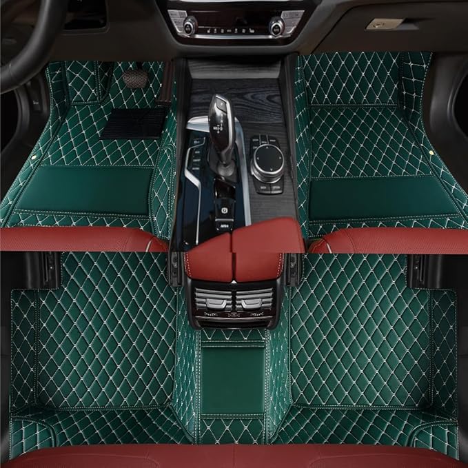 Custom Personalized Floor Mats for Cars，Luxury Full Coverage All Weather Car Floor Mats，Anti-Slip Leather Car Mat Set ，Custom Floor Mats for 99% of Cars, Trucks & SUVs (Green)