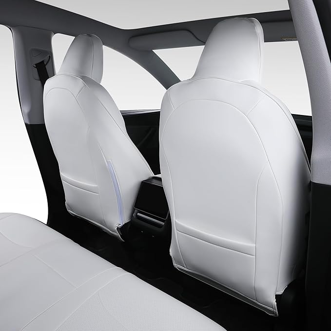 Custom Fit Seat Covers for 2025 2026 Tesla Model Y Juniper (5-Seater) - Ventilated Seats & Rear Screen Compatible - Nappa Leather Full Set Car Seat Protectors (White, Model Y 2025)