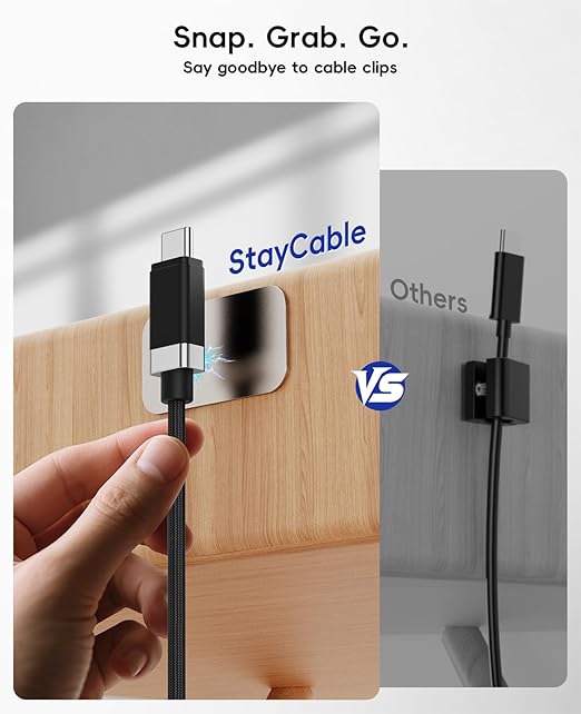 Magtame 2Pack USB C to USB C Cable 5FT, StayCable 60W Fast Charging Type-C Cable with Anti-Drop Magnetic Holder for Bedside, Desk, Car, Compatible with iPhone 17/16, Laptop