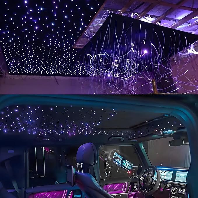 AKEPO 16W Small Size RGBW Twinkle Fiber Optic Lights kit, 200pcs 0.03in 9.8ft/3m Optical Fiber + APP Control+ Music Activated Starlight Headliner Kit for Car/Star Ceiling Light for Home