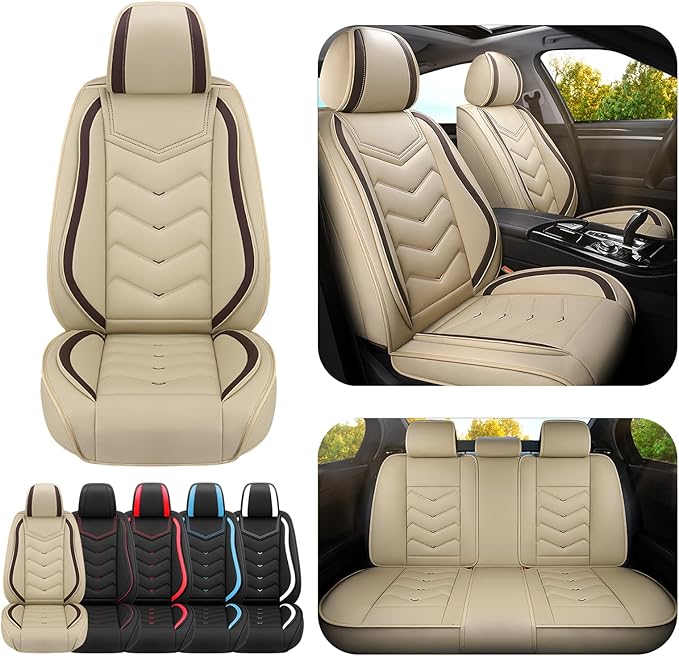 Car Seat Covers for KIA Sedona 2003-2021, Premium Nappa Leather Car Seat Cover, Stylish Sport Seat Covers， Automobile Seat Cover Sets.(Standard 5 Seats/Beige)