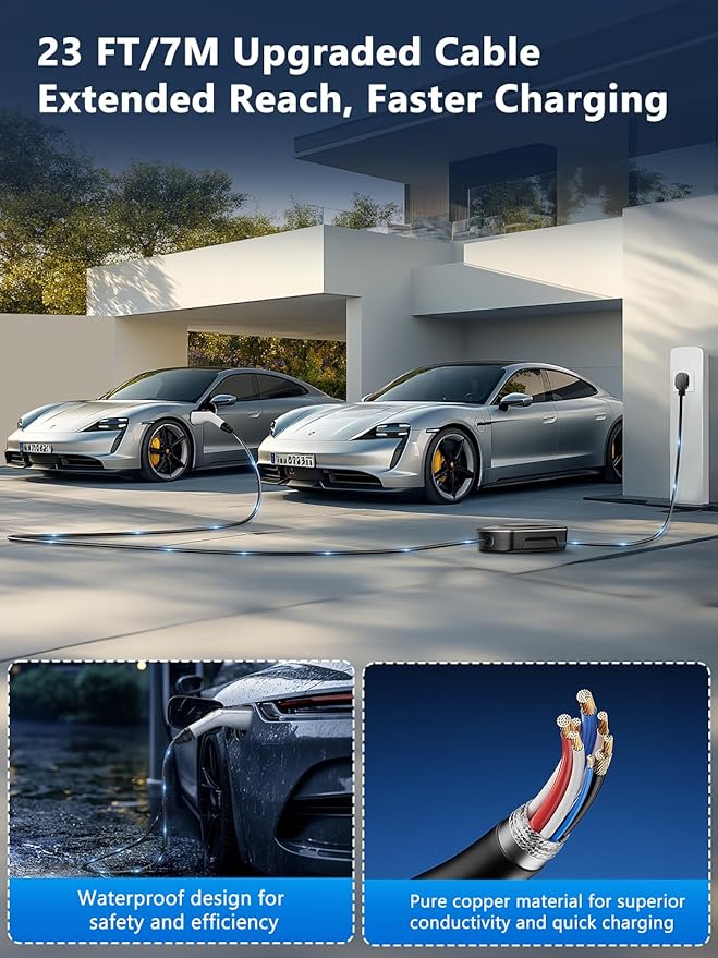 Level 2 EV Charger 40 Amp, 9.6kW Fast Portable Electric Vehicle Charging Stations Current/Timing Delay with NEMA 14-50P and 23FT J1772 Charger, 240V Home Electric Car Charger for BEVs & PHEVs