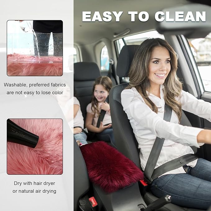 Center Console Cover, 11.81"×7.87" Automotive Fluffy Plush Center Armrest Protector, Universal Furry Comfortable Center Console Pad for Cars Trucks SUVs, Car Accessories (Wine Red)