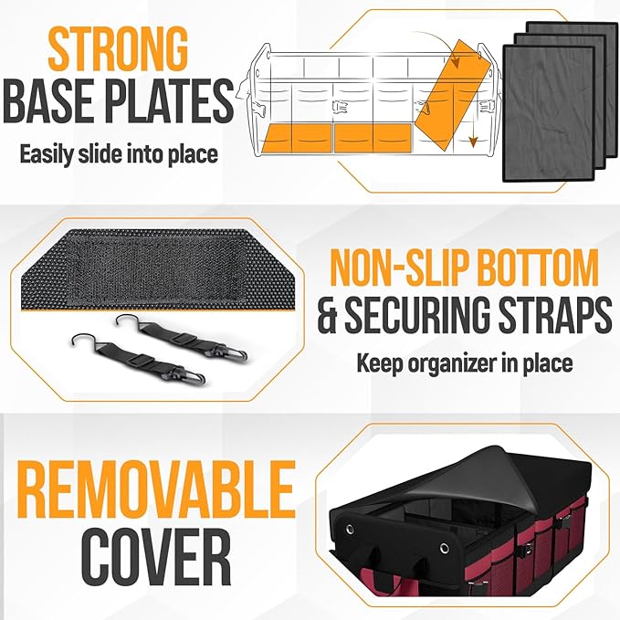FORTEM Trunk Organizer with Cooler For SUV Car Organizer and Storage, Collapsible Multi-Compartment, Perfect Christmas Gifts For Men, Women, 1680D Oxford, Non Slip Bottom, Straps, Soft Cover 110L
