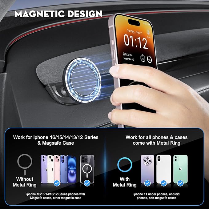 Car Phone Mount for Tesla New Model Y Juniper 2026 Magnetic Dashboard Phone Holder for 2024-2026 Model 3 Highland Accessories for All Smartphone